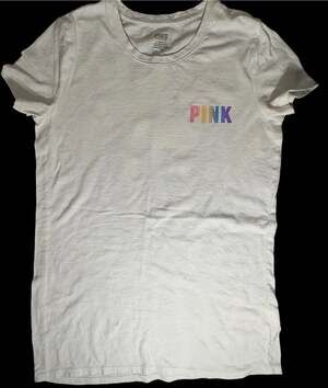 Victoria's Secret PINK White Gradient Rainbow Dog Logo Short Sleeve T-Shirt